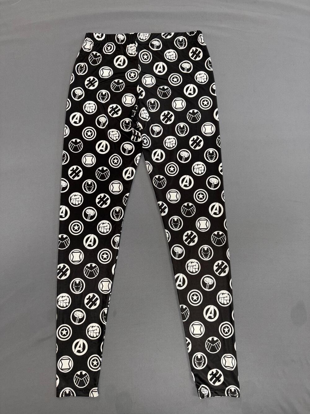 Marvel Disney Women's Leggings Size S Black White Graphic Print Superhero
